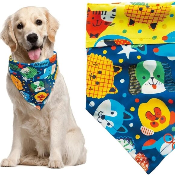 Cartoon Dog Printed Fabric Dog Bandana, (MEDIUM TO LARGE) / BRAND NEW - Picture 1 of 6